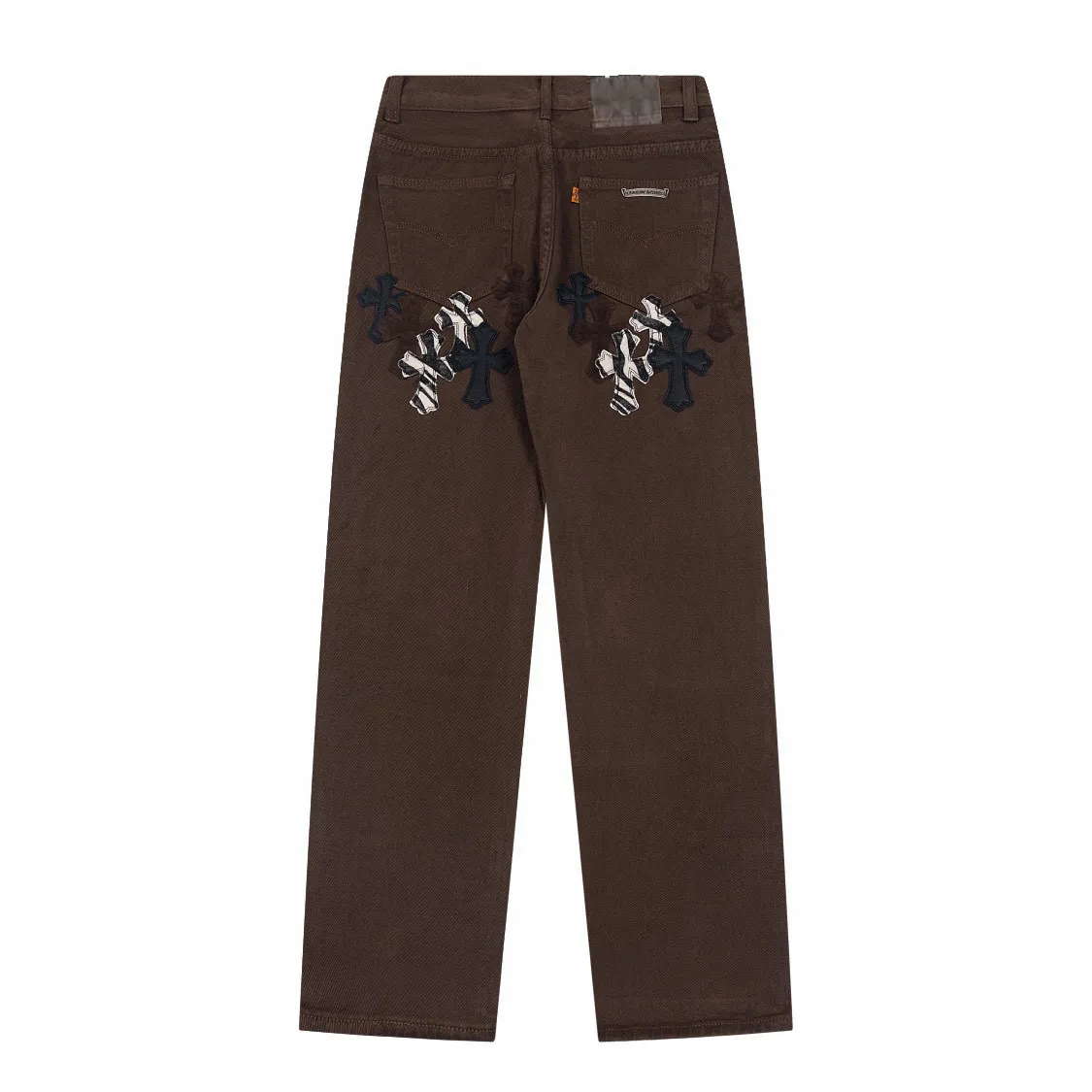 P270 💰 (Top version) Chrome hearts CH brown zebra pattern cross-patterned leather jeans, truly restoring the ultimate texture of Vintage, special Italian cowhide printing and cutting, custom-made sheepskin three-layer thick line leather, whole splicing in heavy water washing process, craftsmen hand-splashed ink, you can see the details, three-dimensional cutting version, loose and comfortable, not flattering on the figure, tall and slim, factory Seiko, original quality control, same style for men and women, can be matched with couples, versatile recommendation Essential jeans for all seasons Color: Brown Size: 28-30-32-34 (corresponds to S-M-L-XL)